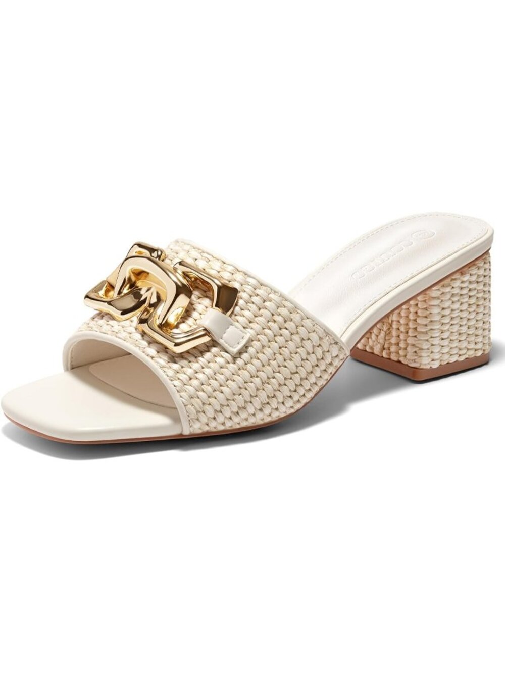 Women's Beige Imported Raffia Open Toe Chunky Block Heeled Sandals